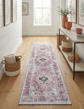 Light Coral Pink Washable Yara Runner Rug