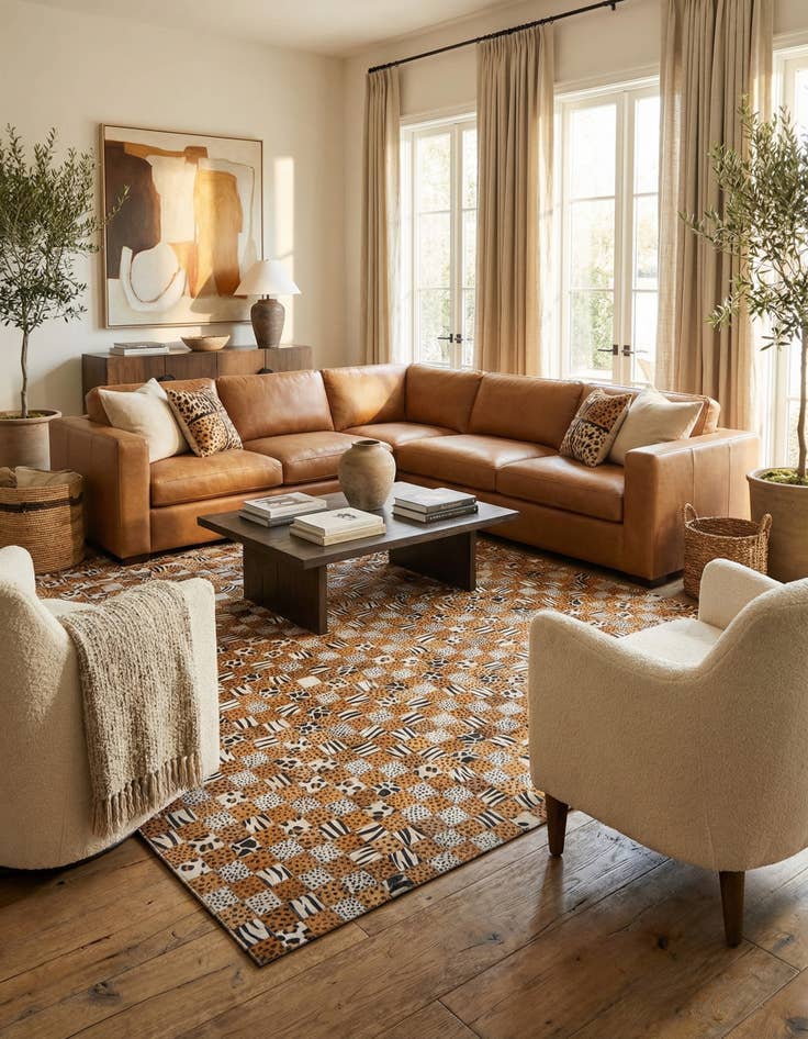 Detail image of 5' 1 x 8' Cowhide Leather Rug