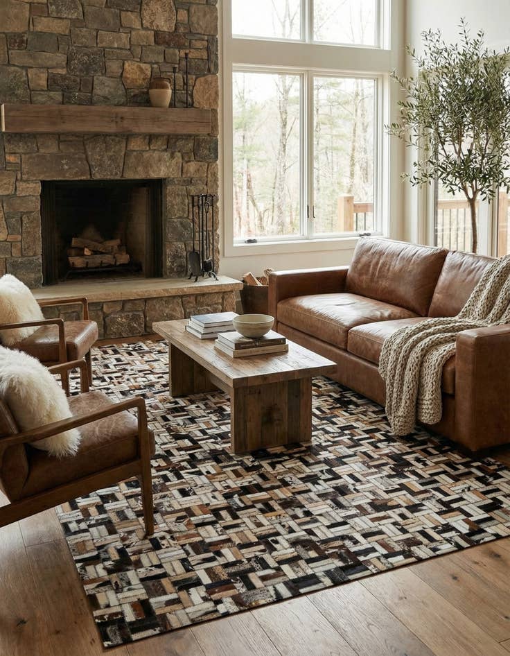 Detail image of  5' 2 x 8' 1 Cowhide - Patchwork Rug