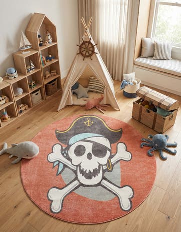 7' 10 x 7' 10 Pirate Whimsy Kids Round Rug