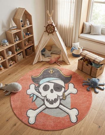 7' 10 x 7' 10 Pirate Whimsy Kids Round Rug