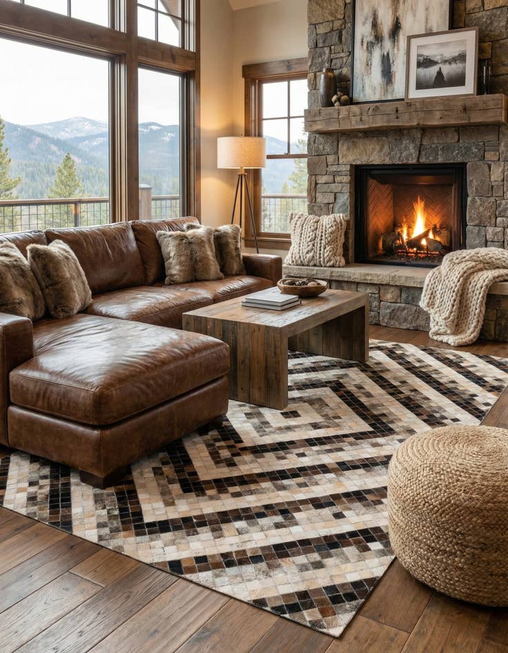 Detail image of 5' x 8' Cowhide Stocks Rug