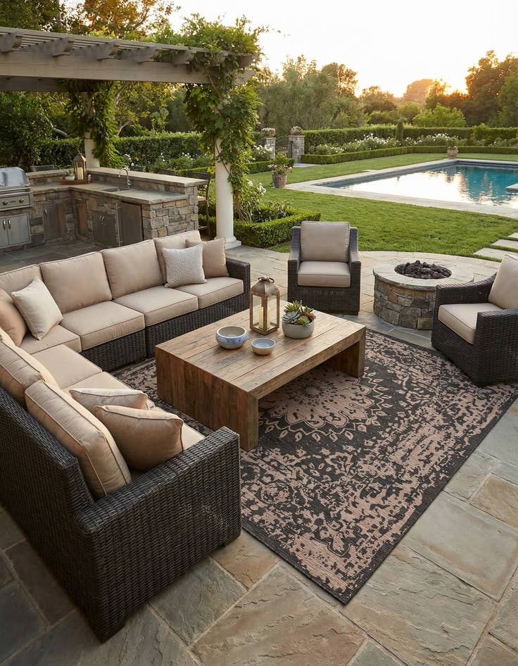 Detail image of 12' x 12'  Washable Traditional Indoor / Outdoor Square Rug