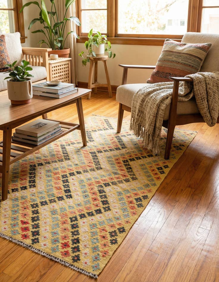 Detail image of 3' 3 x 6' 3  Hand Woven Kilim Maymana Wool Rug