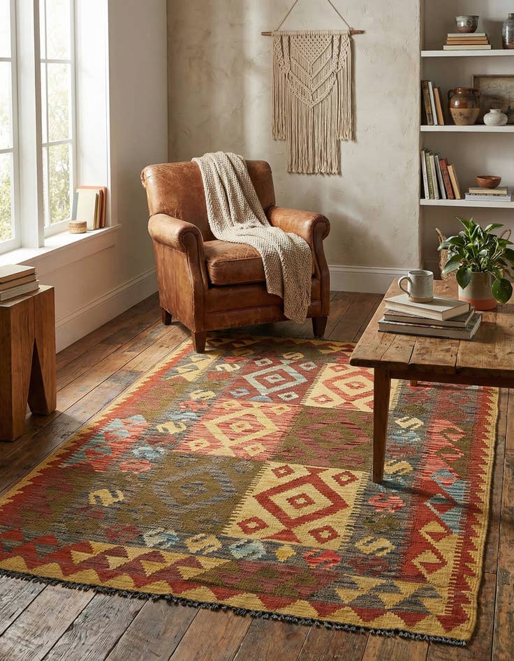 Detail image of 3' 7 x 5' 5  Hand Woven Kilim Maymana Wool Rug