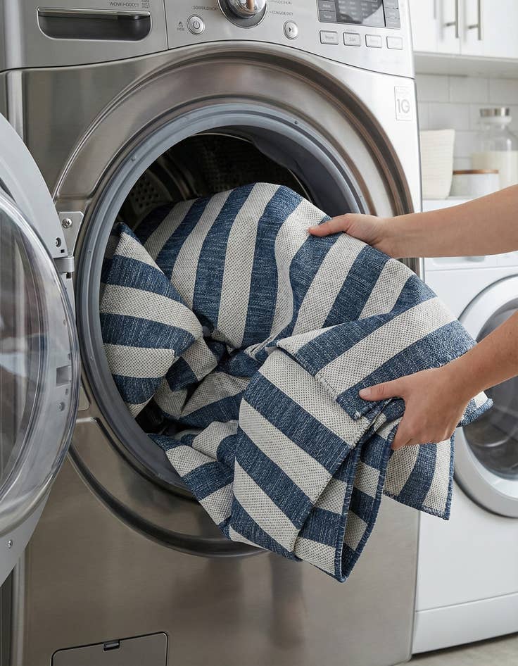 Detail image of 6' x 6'  Washable Striped Indoor / Outdoor Square Rug