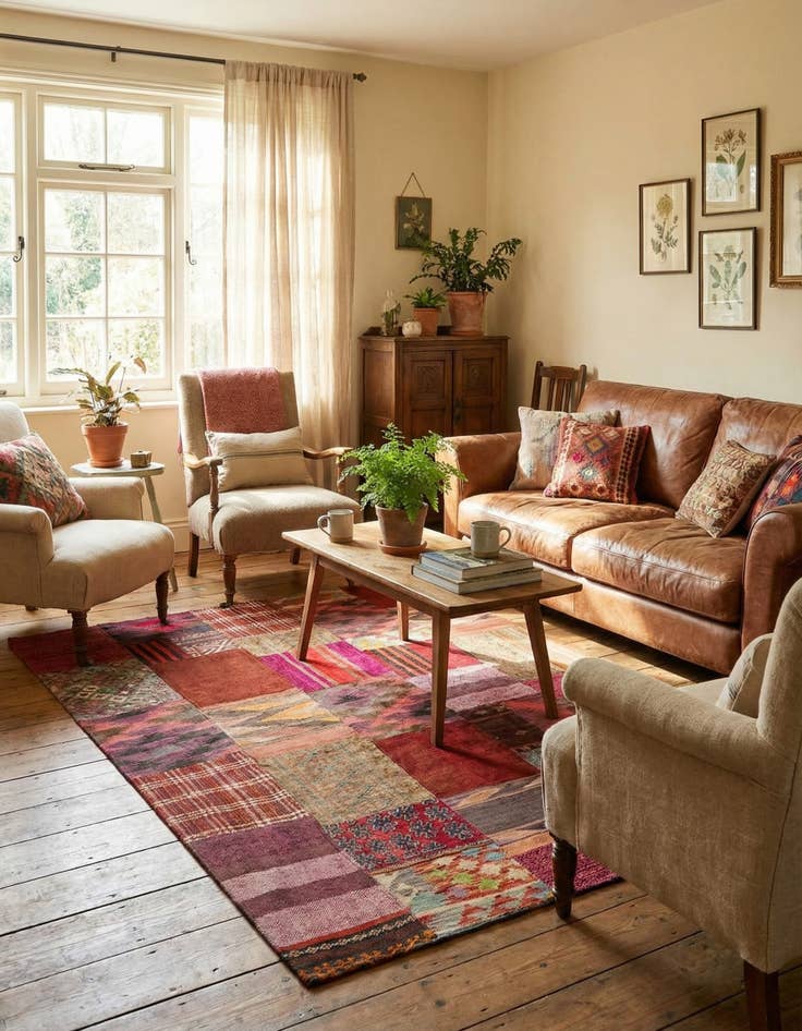 Detail image of 4' 10 x 6' 6  Hand Woven Kilim Patchwork Wool Rug