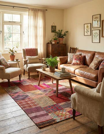 4' 10 x 6' 6 Hand Woven Kilim Patchwork Wool Rug