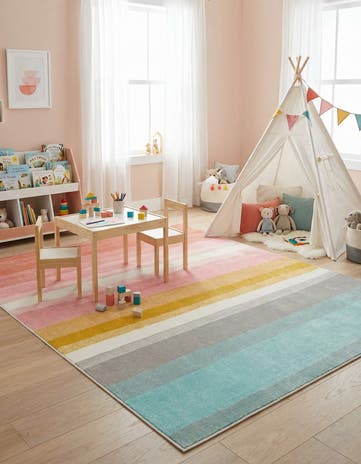7' 10 x 10' Rainbow Stripes Whimsy Kids Rug