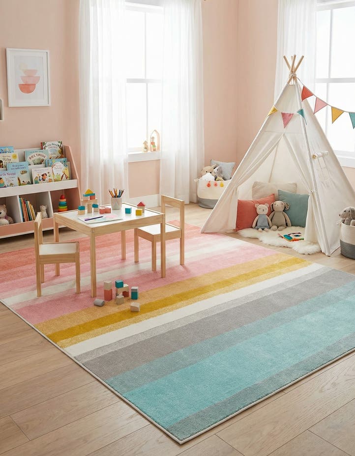 7' 10 x 10' Rainbow Stripes Whimsy ...