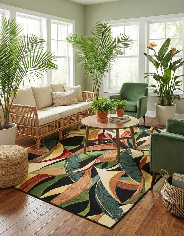 Detail image of  7' x 10'  Washable Botanical Indoor / Outdoor Rug