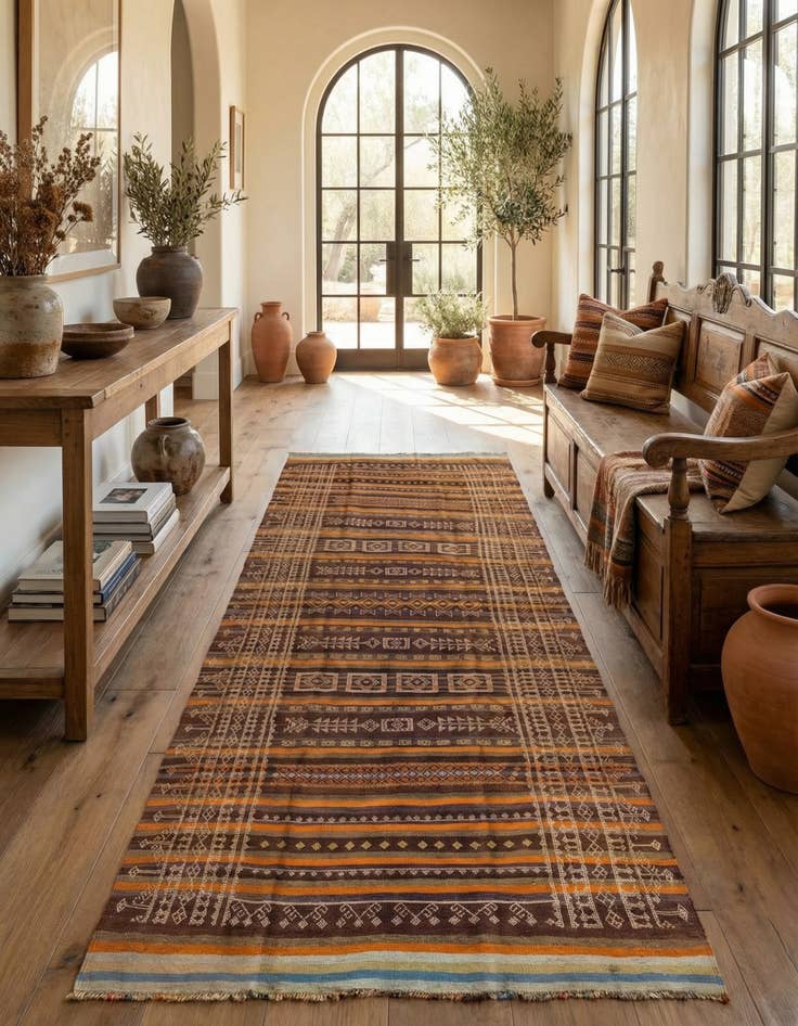 Detail image of 4' 4 x 11' 2  Hand Woven Kilim Fars Wool Runner Rug
