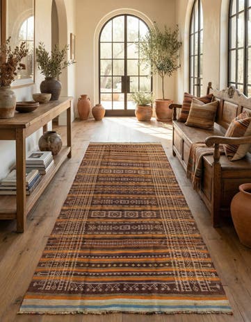 4' 4 x 11' 2 Hand Woven Kilim Fars Wool Runner Rug