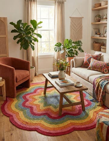 8' x 8' Hand Braided Happy Rugs Jawbreaker Poppy Round