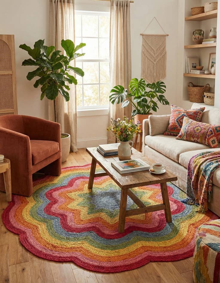 Detail image of 8' x 8' Hand Braided Happy Rugs Jawbreaker Poppy Round