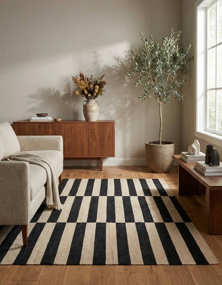 Detail image of 4' 2 x 5' 11  Hand Woven Kilim Modern Wool Rug