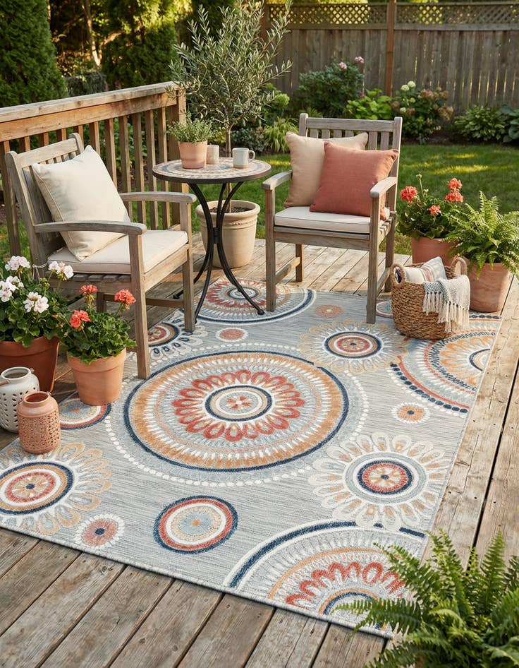 Detail image of  4' 5 x 6'  Washable Botanical Indoor / Outdoor Rug