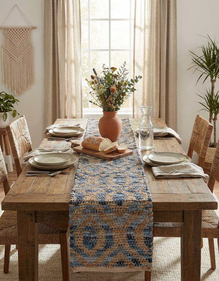 Detail image of  1' 2 x 10'  Hand Woven Chindi Jute Table Runner Rug