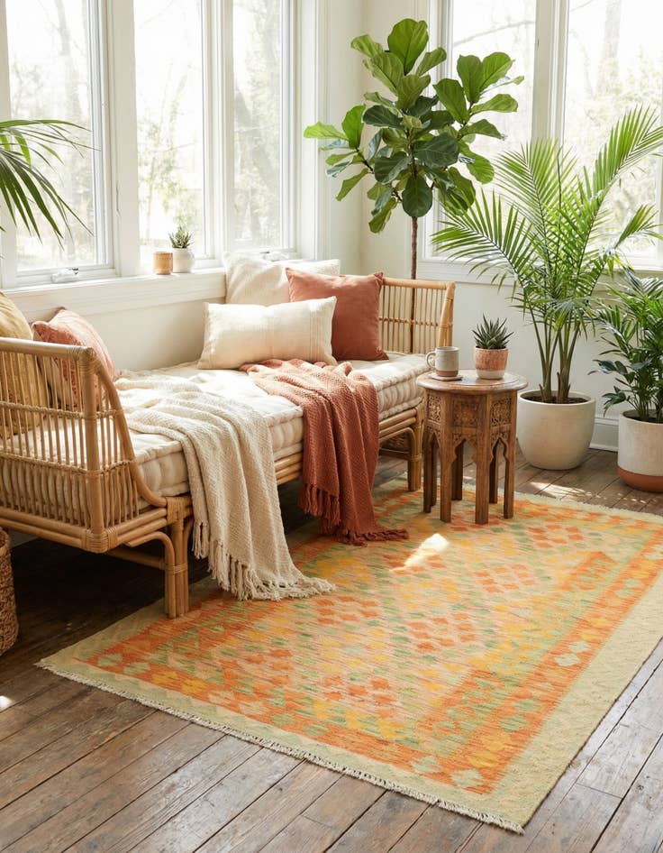 Detail image of 3' 5 x 5'  Hand Woven Kilim Waziri Wool Rug