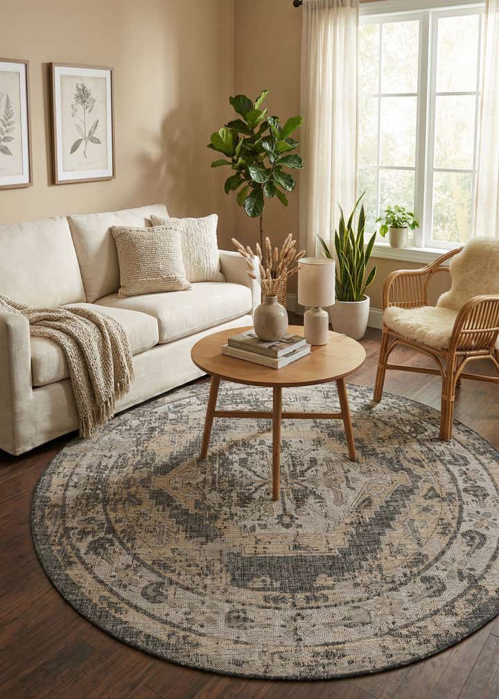 7' 10 x 7' 10 Easy-Clean Traditional Indoor / Outdoor Round Rug