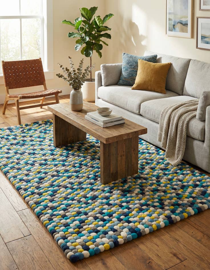 Detail image of  5' 1 x 8' Felt Ball Wool Rug