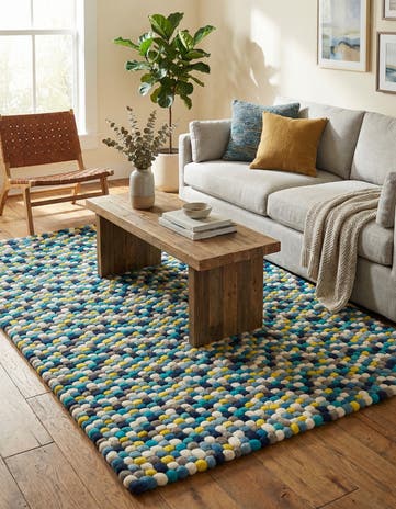 5' 1 x 8' Felt Ball Wool Rug