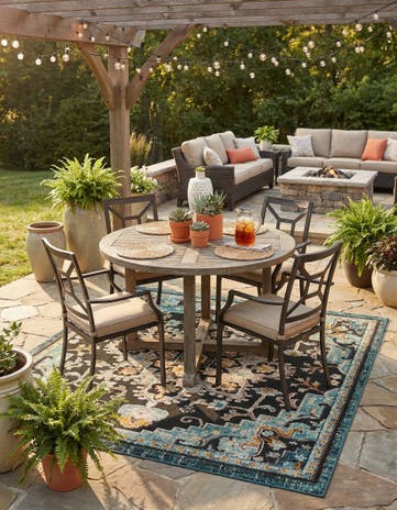 Navy Blue Easy-Clean Casablanca Indoor / Outdoor Square Rug