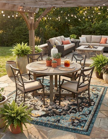 Navy Blue Easy-Clean Casablanca Indoor / Outdoor Square Rug