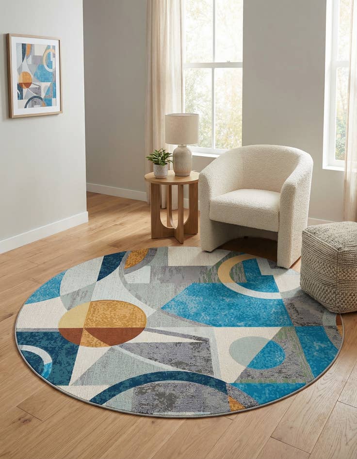Detail image of 6' 1 x 6' 1 Easy-Clean Modern Indoor / Outdoor Round Rug