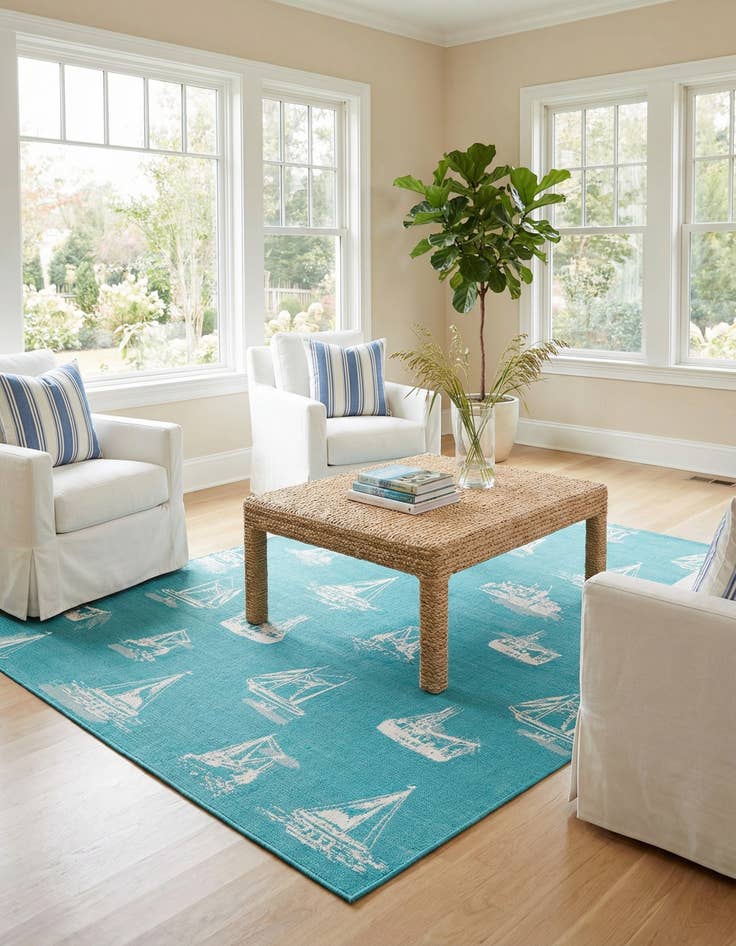 Detail image of 7' 10 x 10'  Washable Coastal Indoor / Outdoor Rug