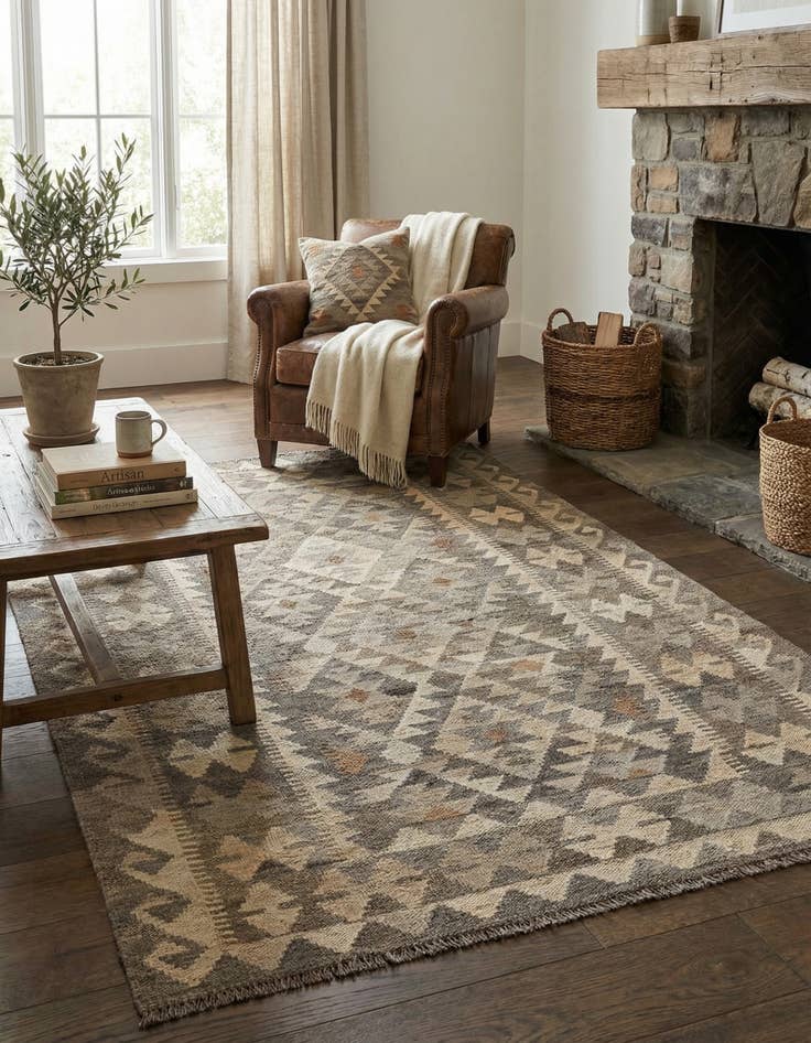 Detail image of 4' x 6'  Hand Knotted Kilim Maymana Wool Rug