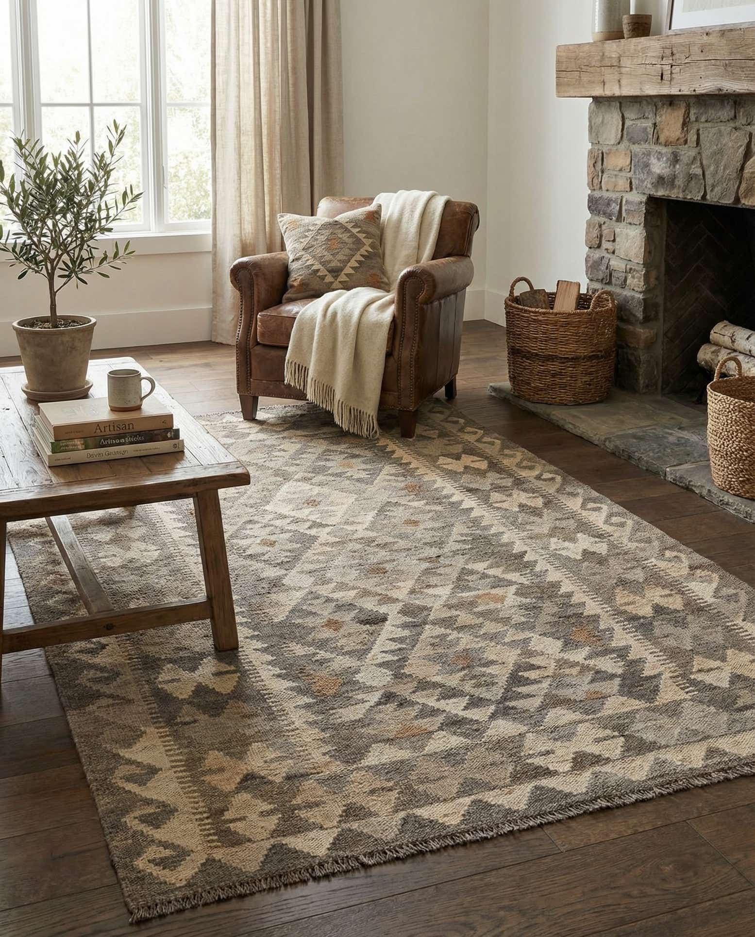4' x 6' Hand Knotted Kilim Maymana Wool Rug