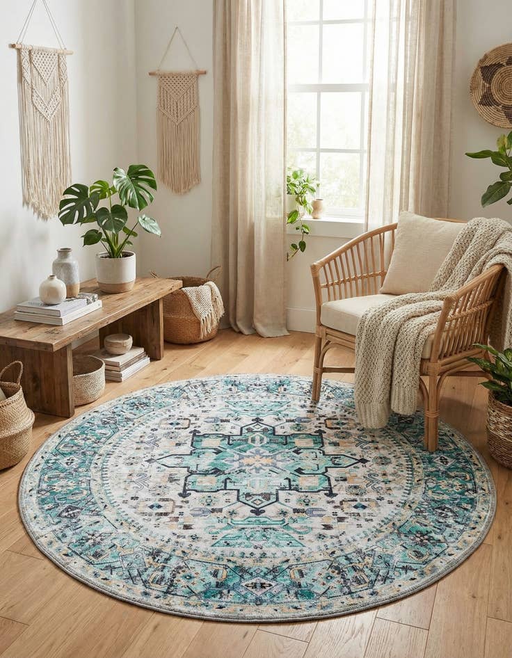 Detail image of 4' x 4'  Washable Yara Round Rug