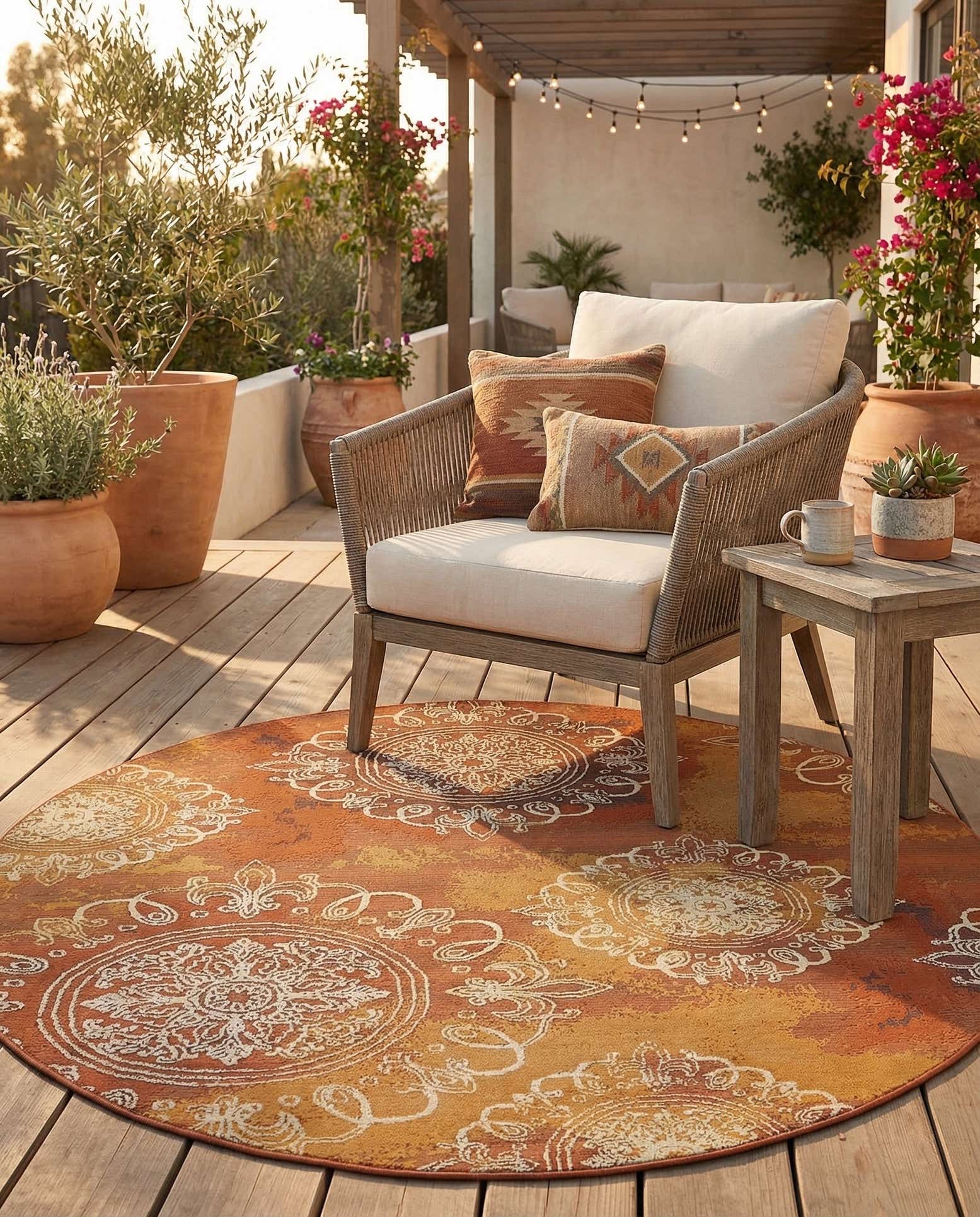 8' x 8' Easy-Clean Modern Indoor / Outdoor Round Rug