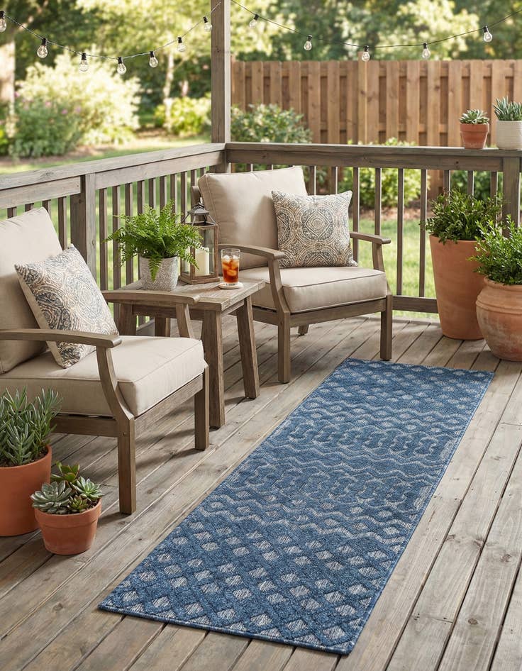 Detail image of 2' x 8'  Washable Trellis Textured Indoor / Outdoor Runner Rug