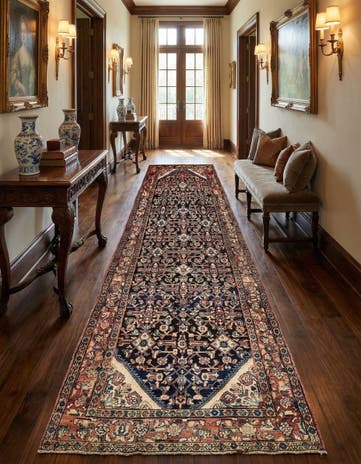 4' 3 x 9' 11 Hand Knotted Hossainabad Persian Wool Runner Rug