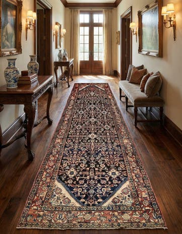4' 3 x 9' 11 Hand Knotted Hossainabad Persian Wool Runner Rug