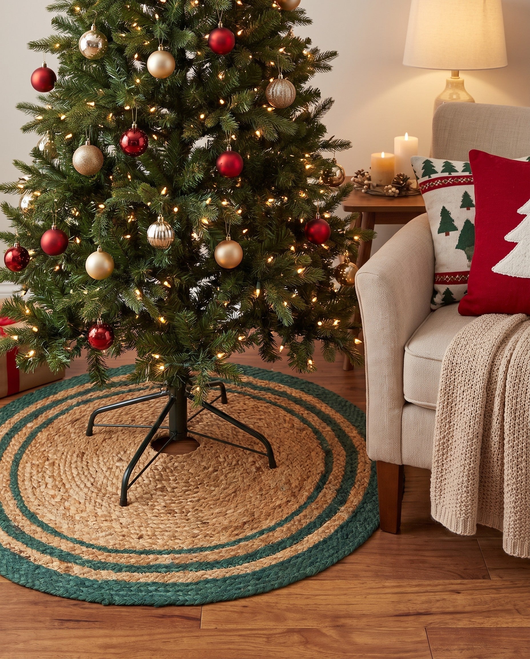 2' 2 x 2' 2 Hand Braided Christmas Tree Skirt