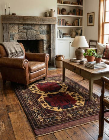 4' 3 x 6' 4 Hand Knotted Sumak Wool Rug