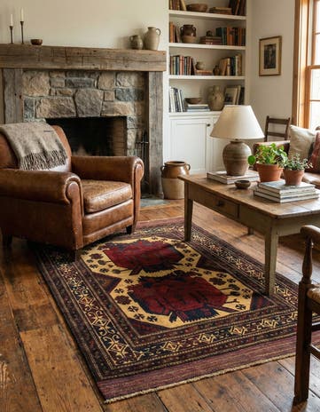 4' 3 x 6' 4 Hand Knotted Sumak Wool Rug