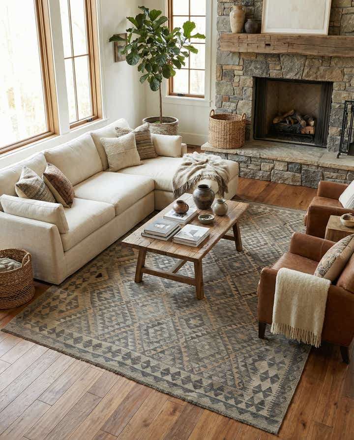 6' 10 x 10' 2 Hand Woven Kilim Maymana Wool Rug