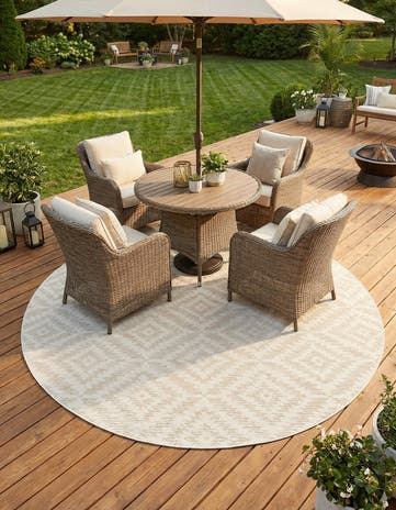 Beige and Ivory Easy-Clean Sabrina Soto Indoor / Outdoor Round Rug