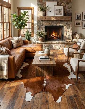 6' 4 x 6' 5 Cowhide Leather Square Rug