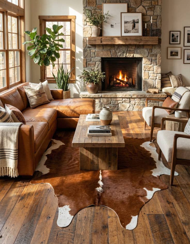 Detail image of 6' 4 x 6' 5 Cowhide Leather Square Rug