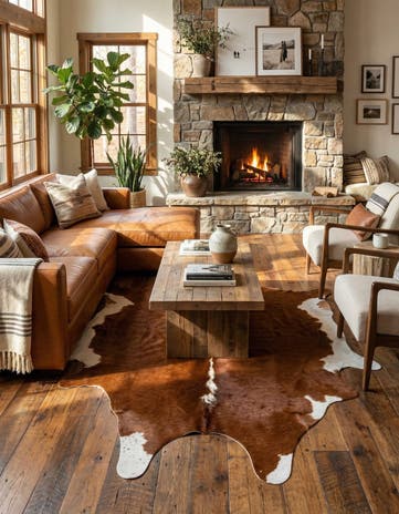 6' 4 x 6' 5 Cowhide Leather Square Rug