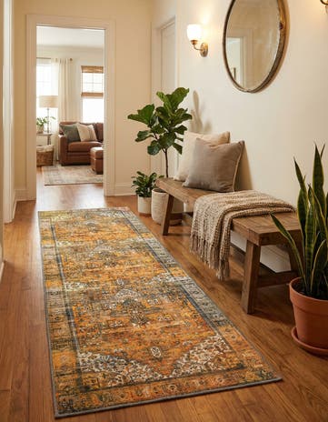 Yellow Washable Timeless Runner Rug