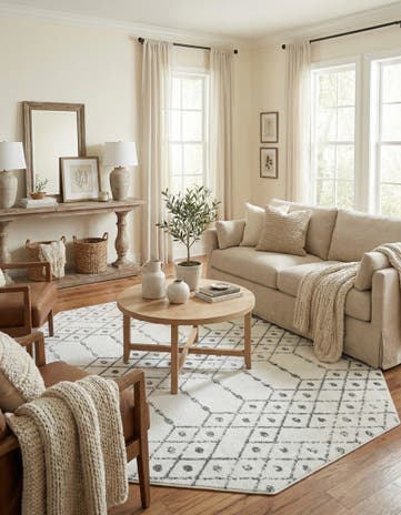 Ivory Black Paxon Trellis Octagon Rug