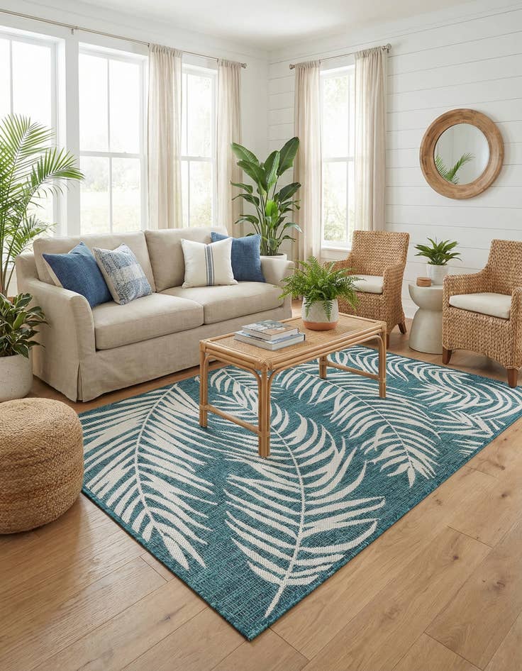 Detail image of 4' x 6'  Washable Botanical Indoor / Outdoor Rug