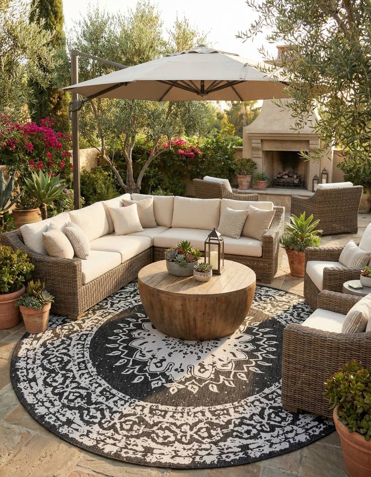 Detail image of 13' x 13'  Washable Traditional Indoor / Outdoor Round Rug