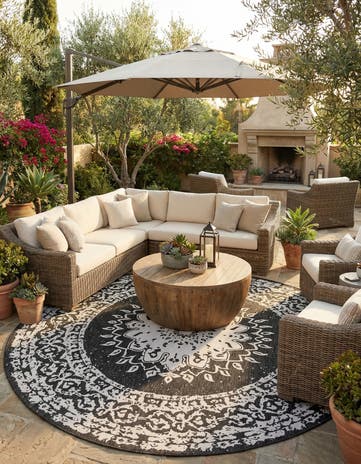 13' x 13' Easy-Clean Traditional Indoor / Outdoor Round Rug